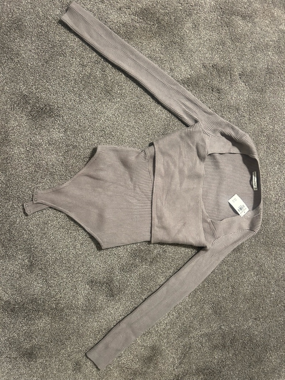 Abercrombie & Fitch Ribbed Long-Sleeve Bodysuit in Taupe